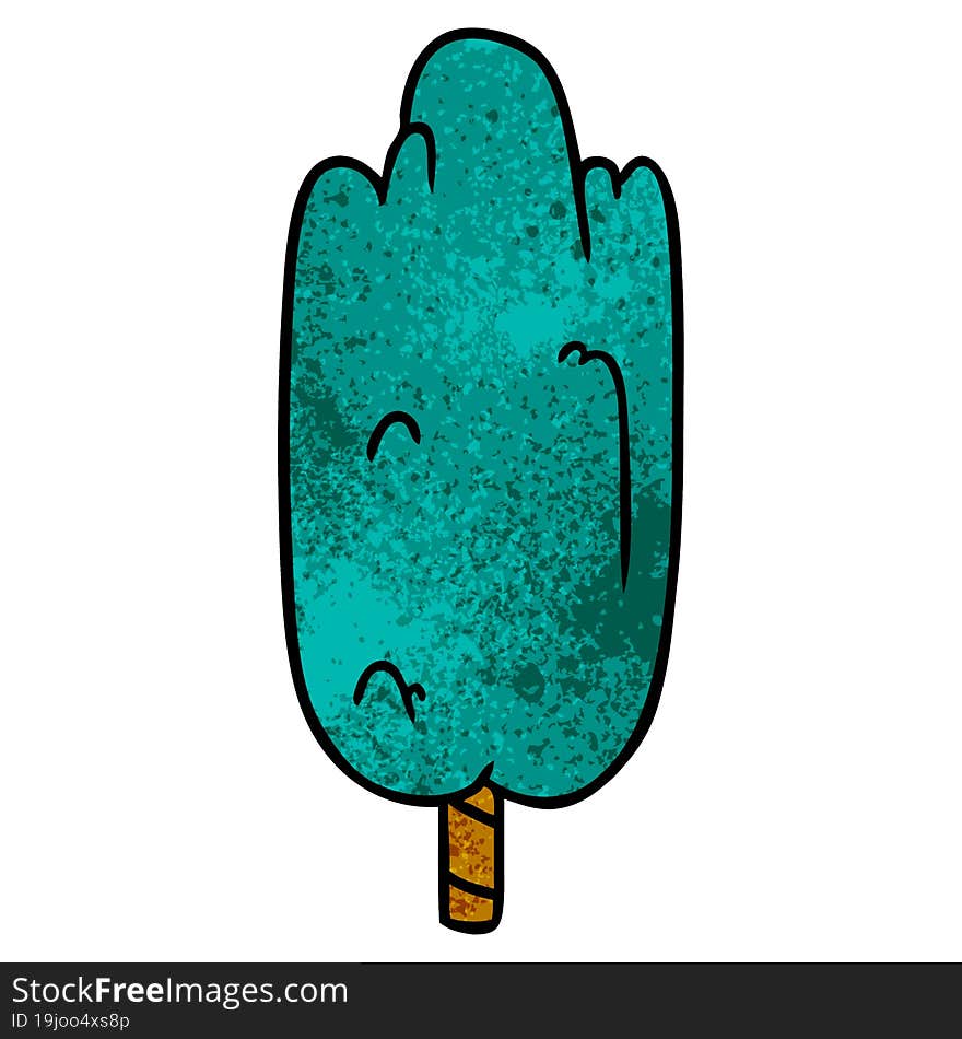 hand drawn textured cartoon doodle single green tree