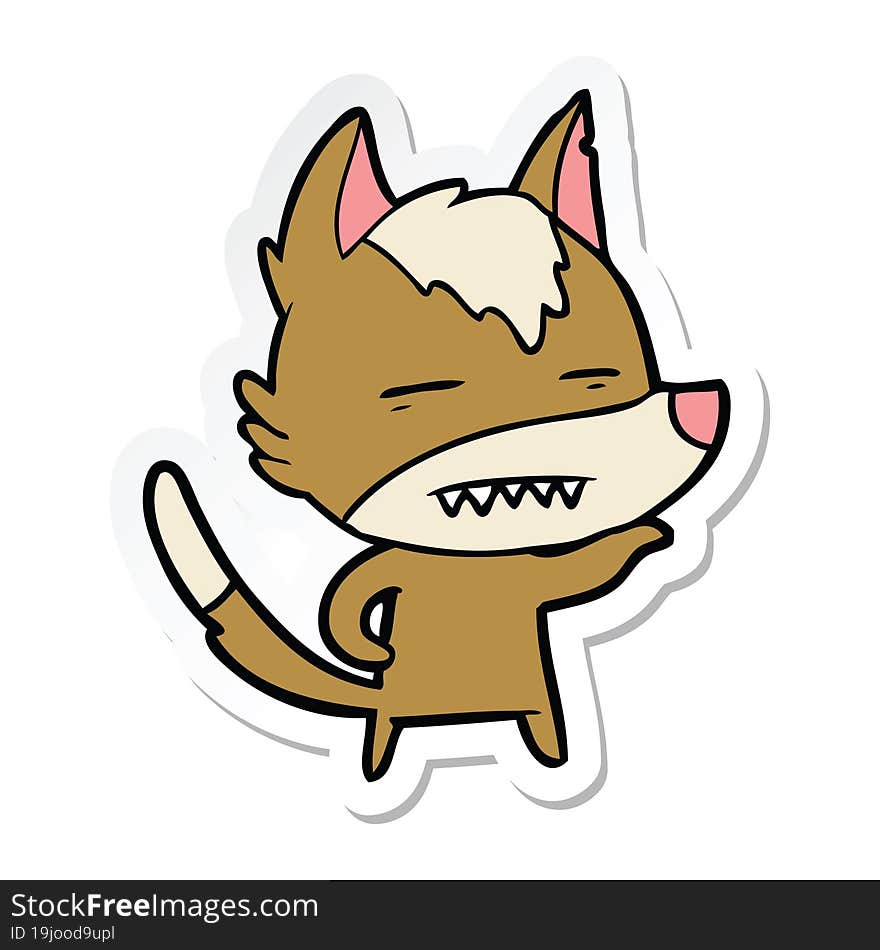 sticker of a cartoon wolf showing teeth