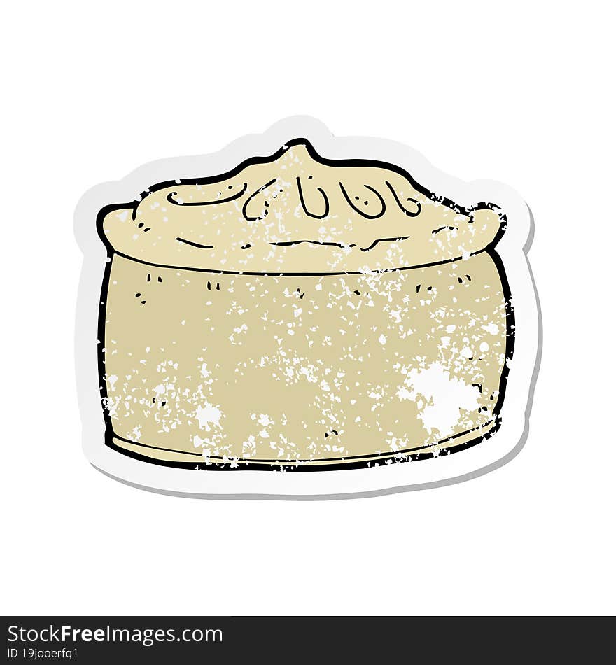 retro distressed sticker of a cartoon pie