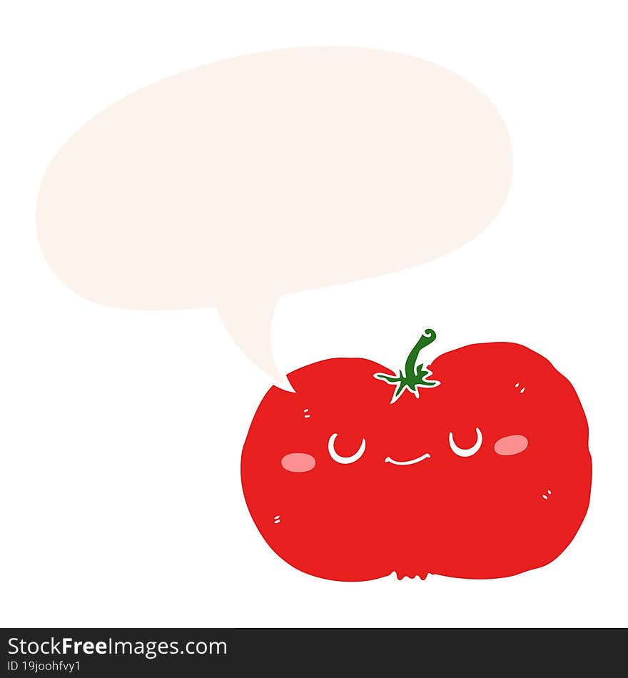 cartoon apple and speech bubble in retro style