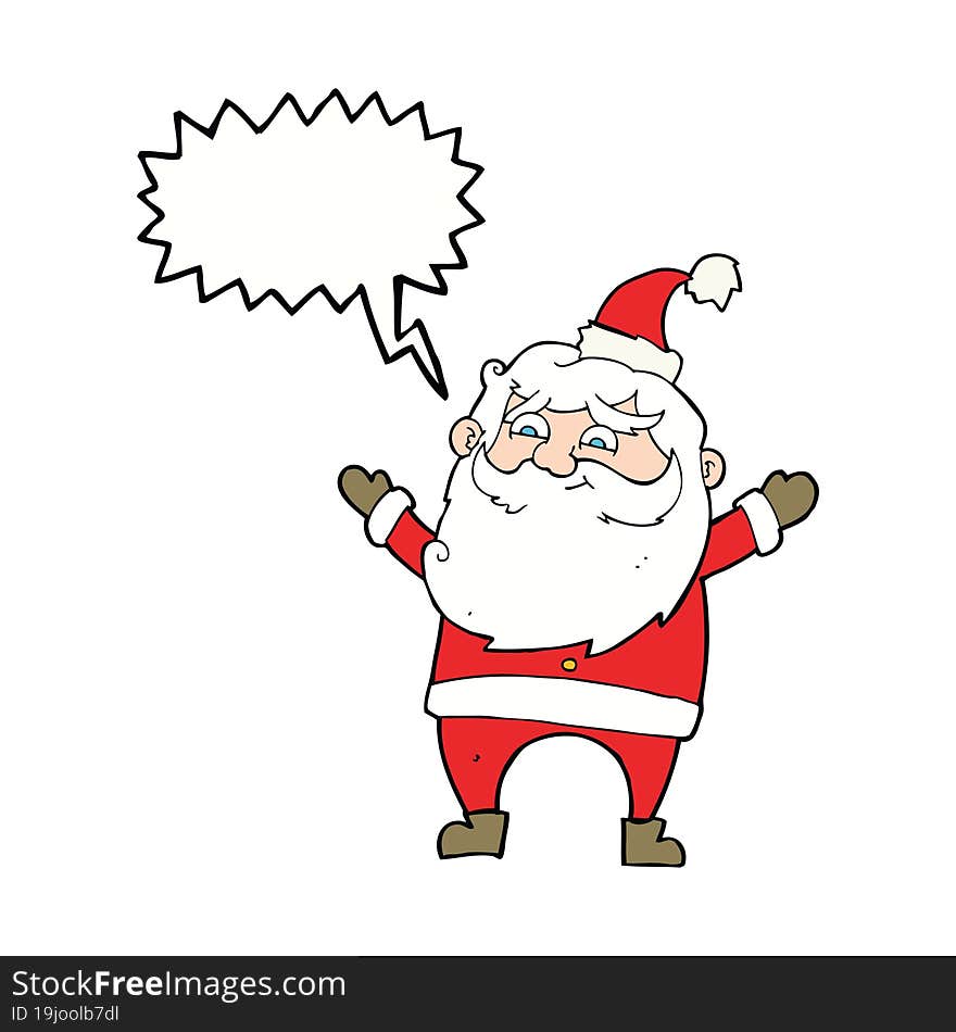 cartoon happy santa claus with speech bubble