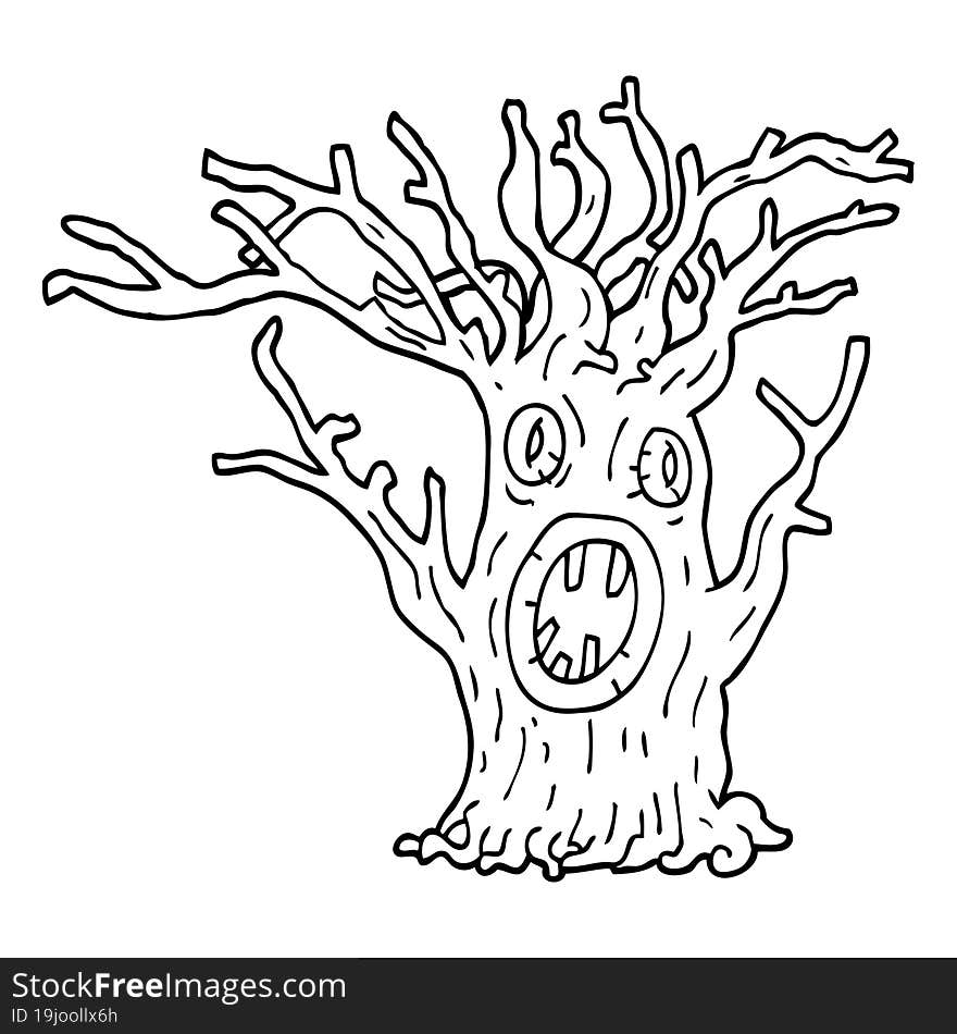 Line Drawing Cartoon Spooky Tree