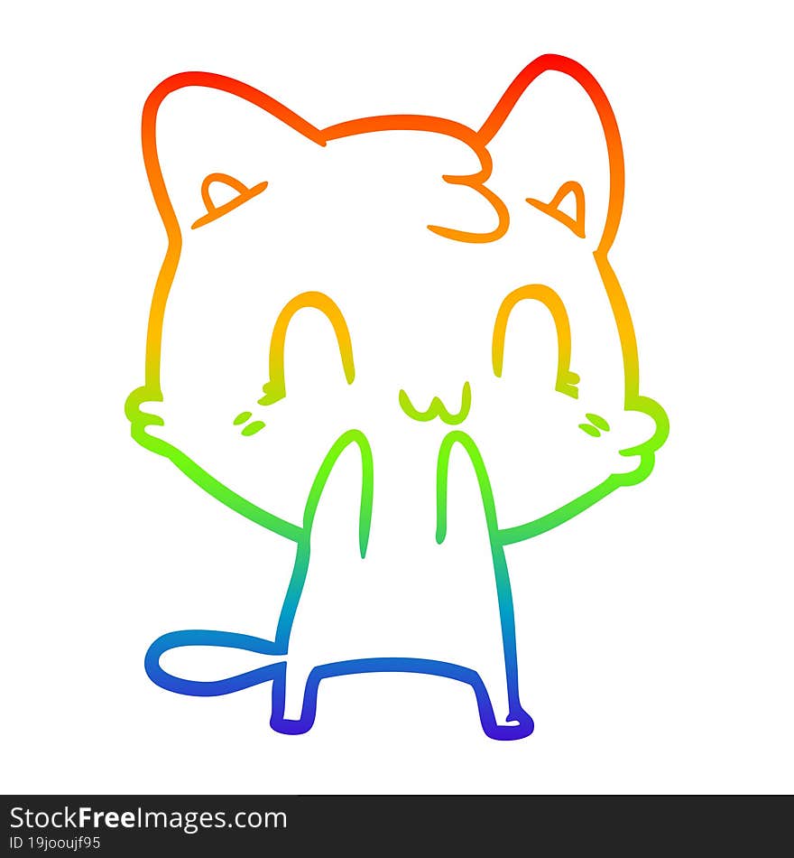 rainbow gradient line drawing of a cartoon happy cat