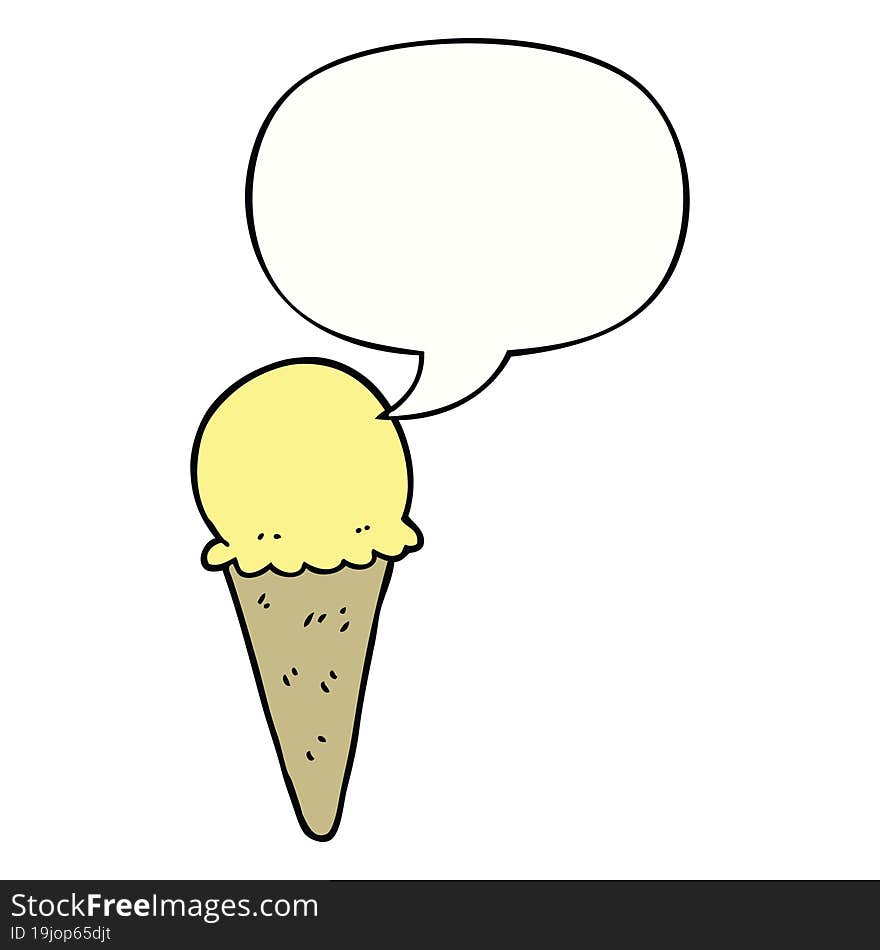 cartoon ice cream with speech bubble. cartoon ice cream with speech bubble