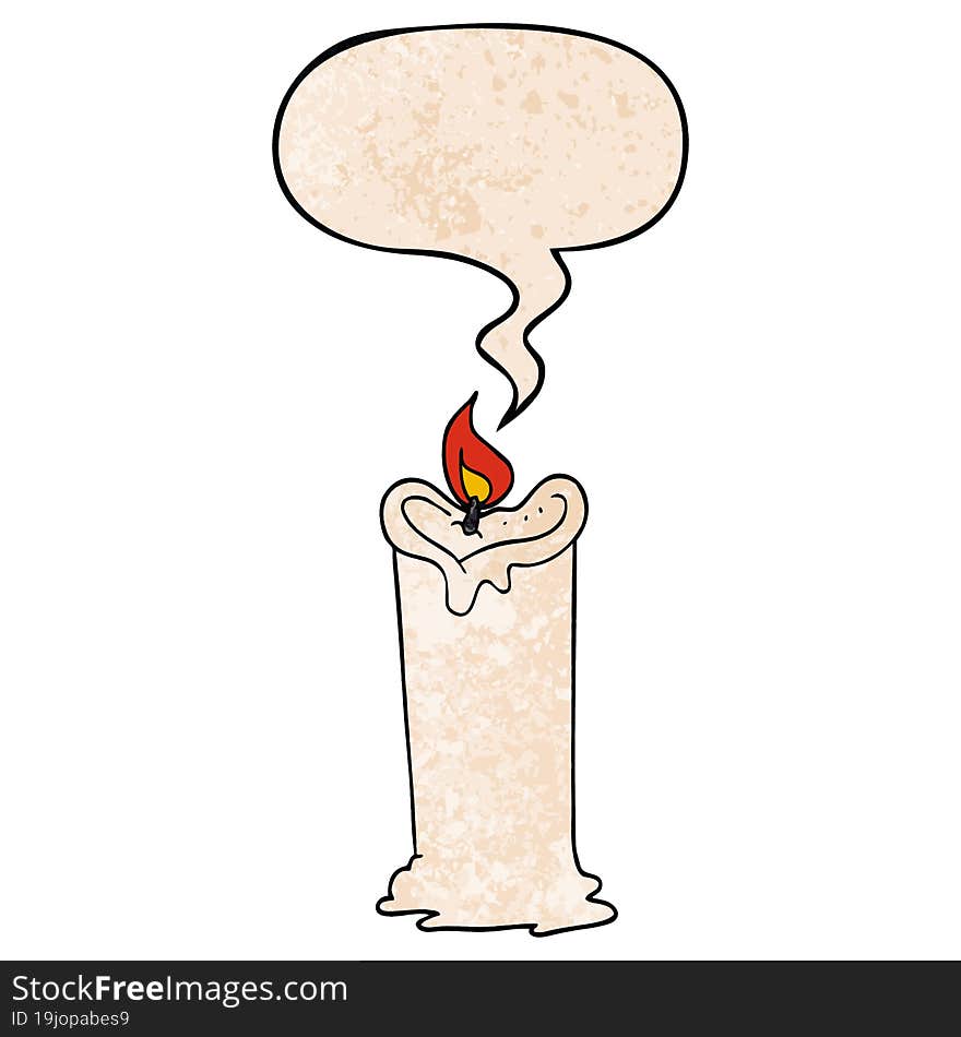 cartoon candle and speech bubble in retro texture style