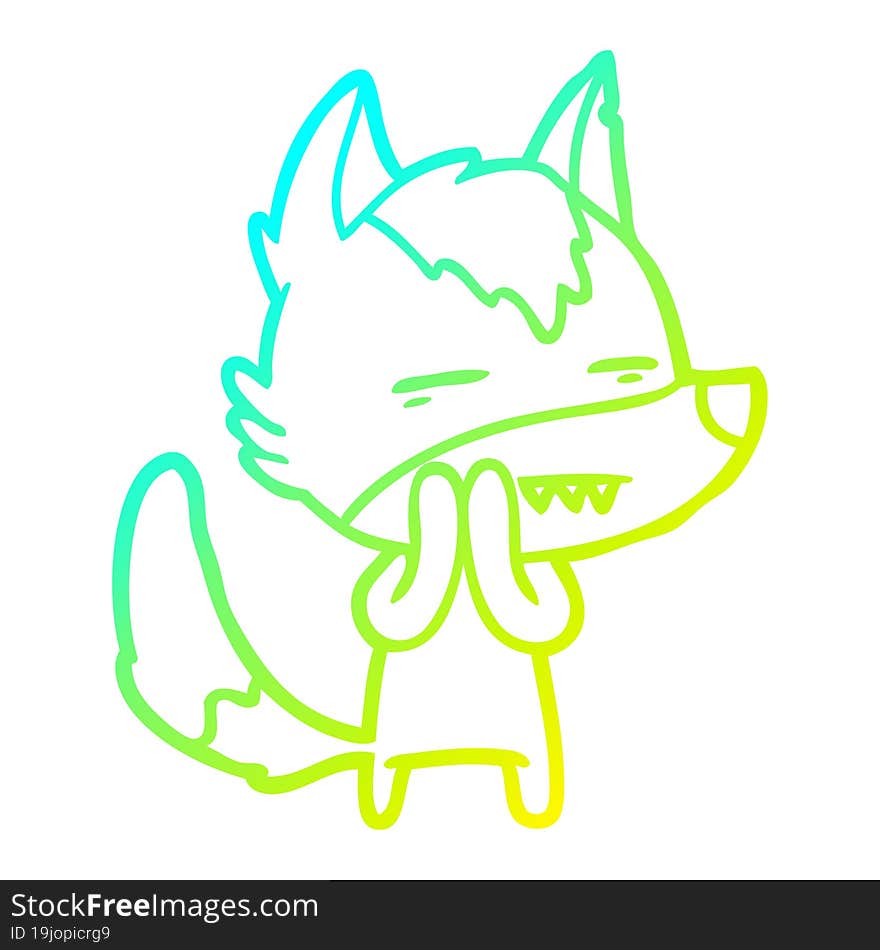 cold gradient line drawing of a cartoon wolf showing teeth