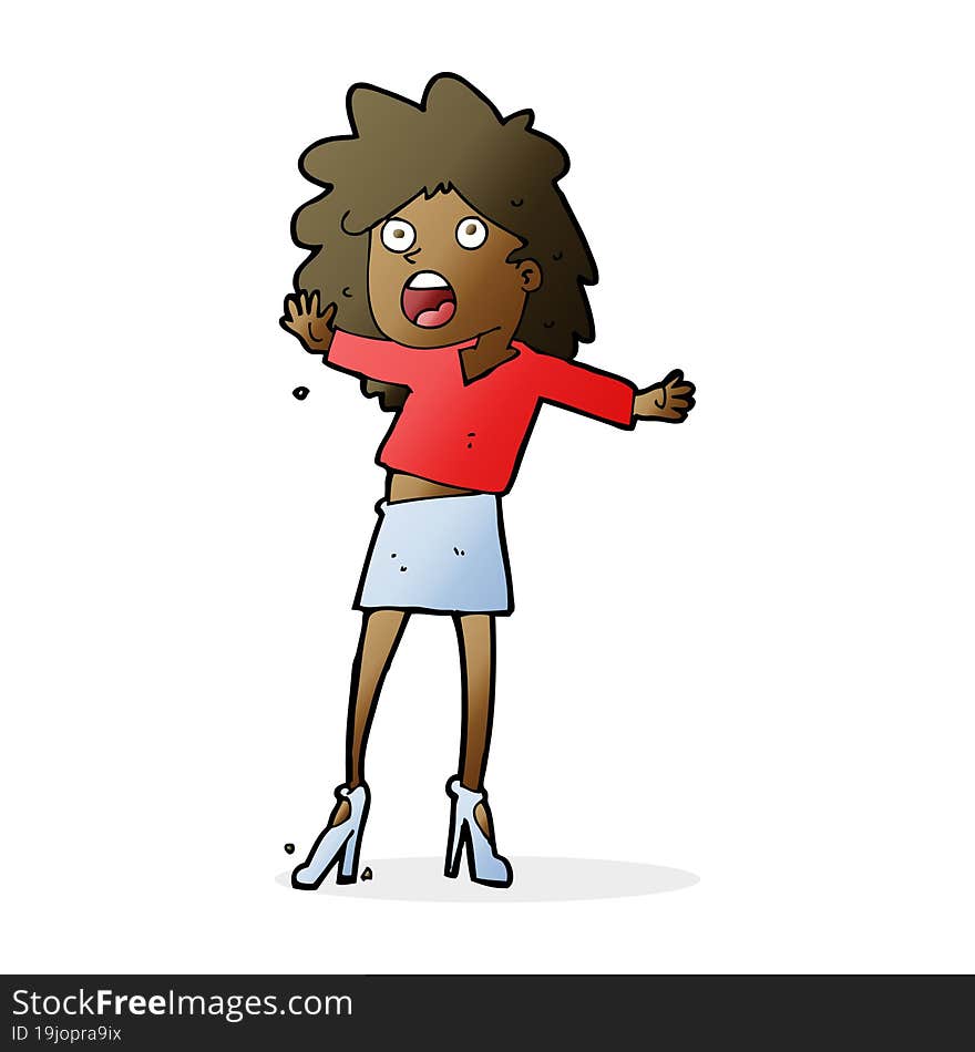 cartoon woman having trouble walking in heels