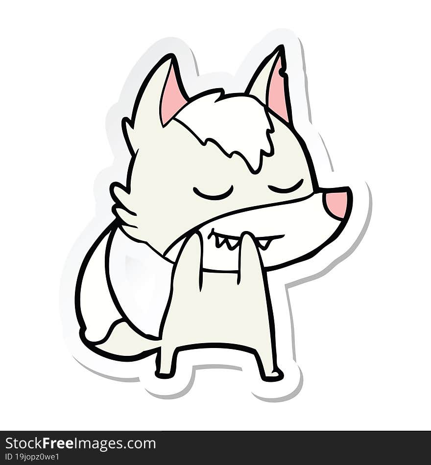 sticker of a laughing cartoon wolf