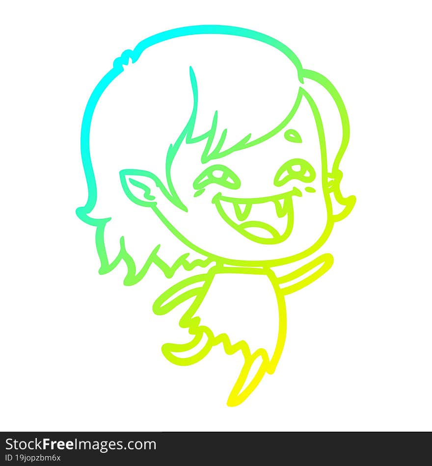 cold gradient line drawing of a cartoon laughing vampire girl