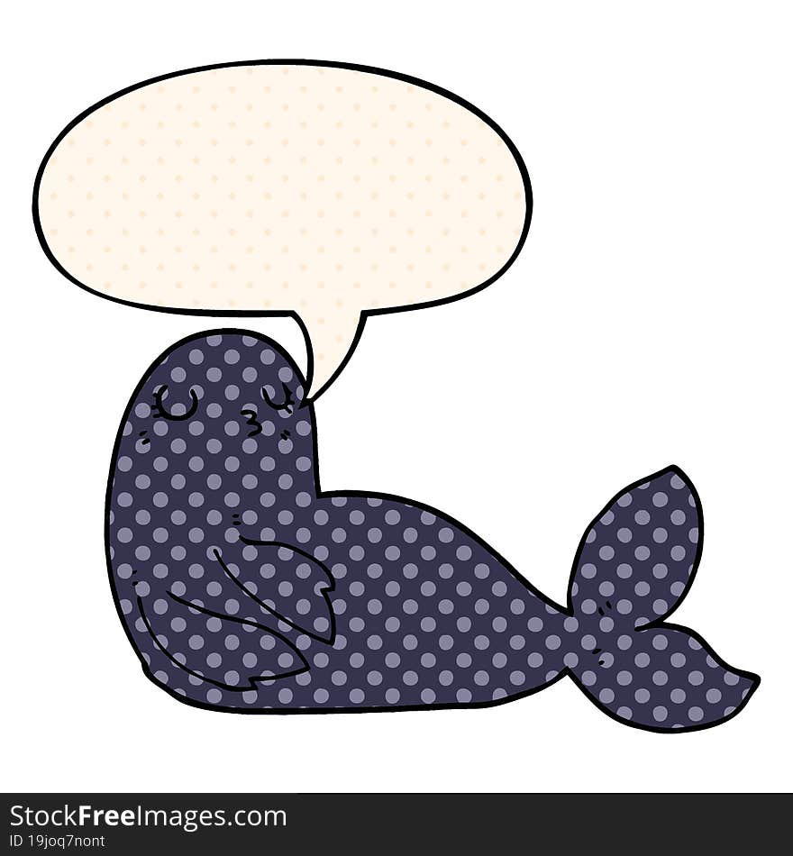 cartoon seal and speech bubble in comic book style