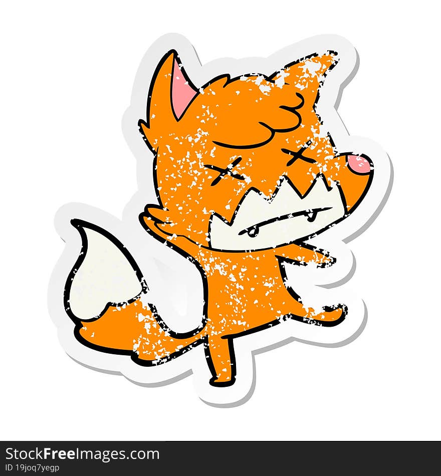 distressed sticker of a cartoon dead fox