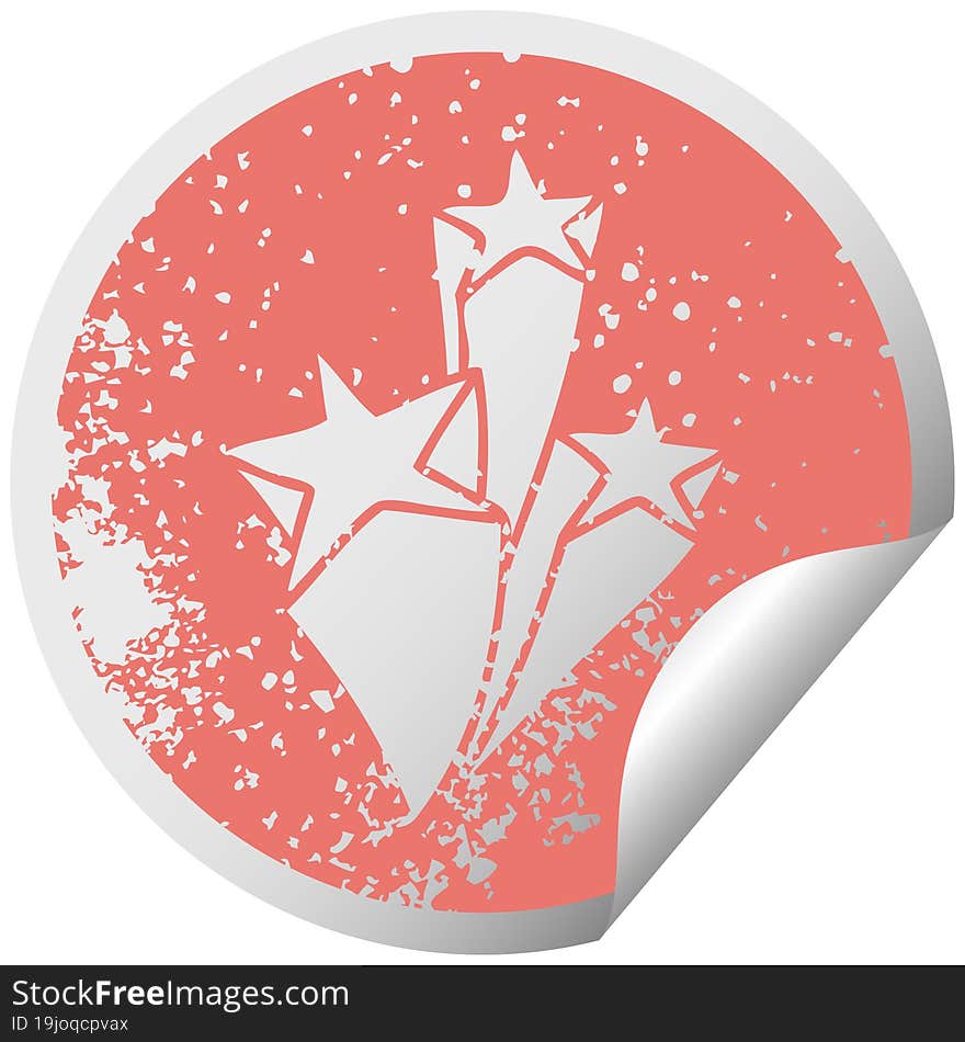 quirky distressed circular peeling sticker symbol stars