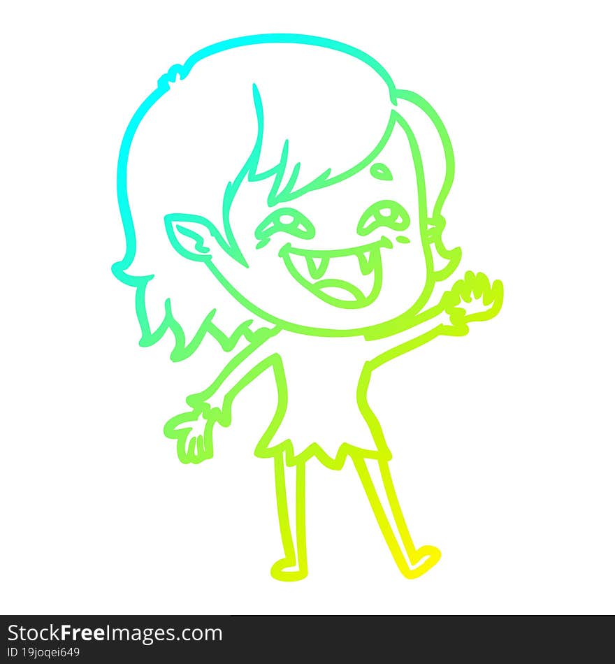 cold gradient line drawing of a cartoon laughing vampire girl