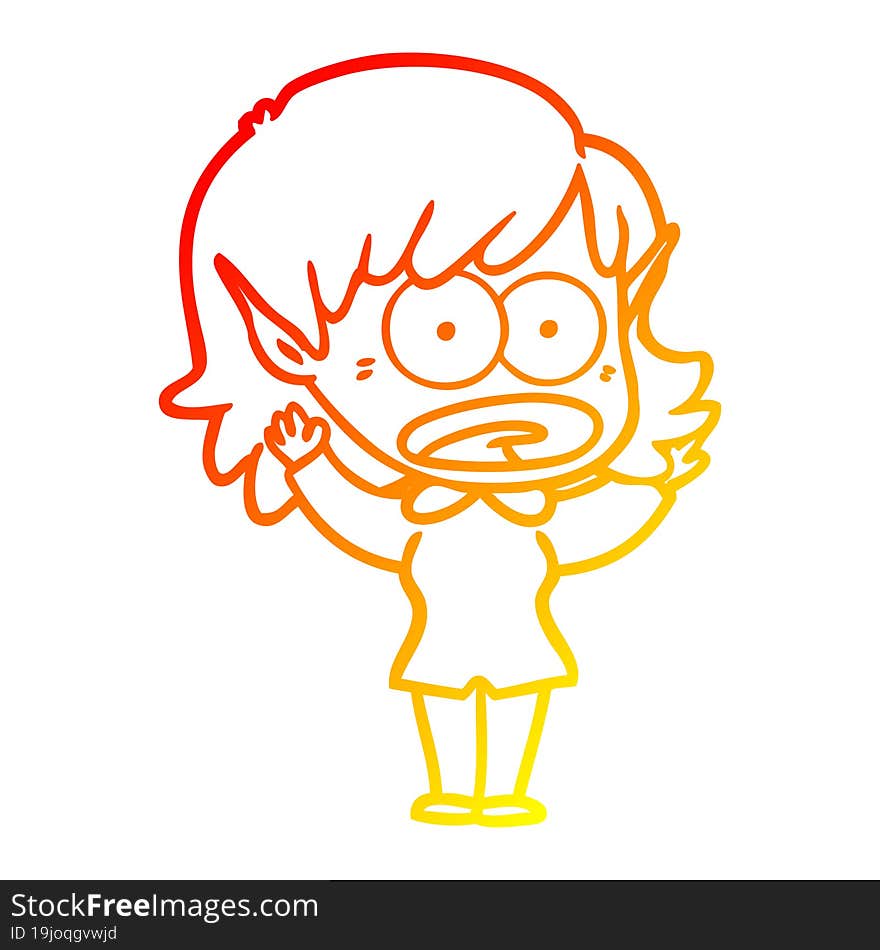 Warm Gradient Line Drawing Cartoon Shocked Elf Girl