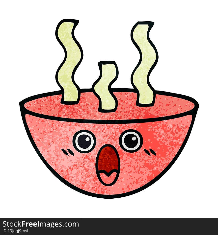 retro grunge texture cartoon bowl of hot soup