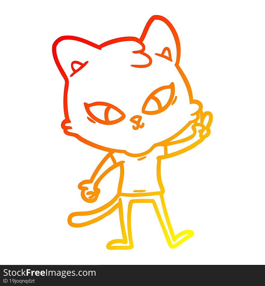 warm gradient line drawing of a cute cartoon cat