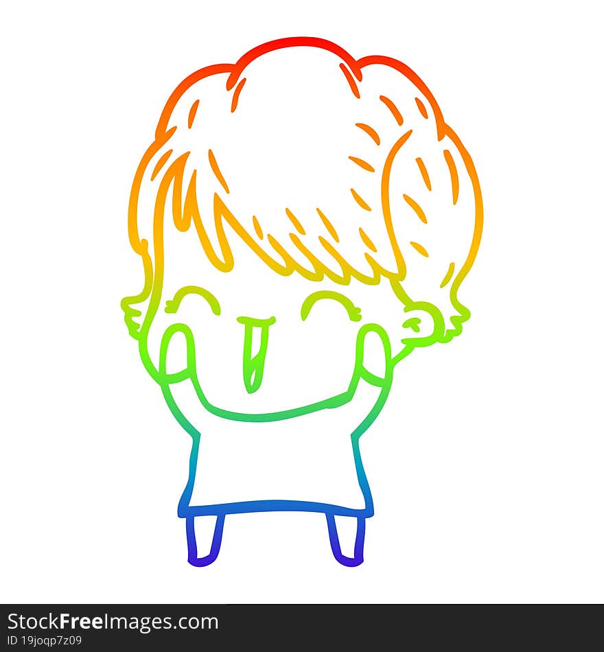 rainbow gradient line drawing of a cartoon laughing woman