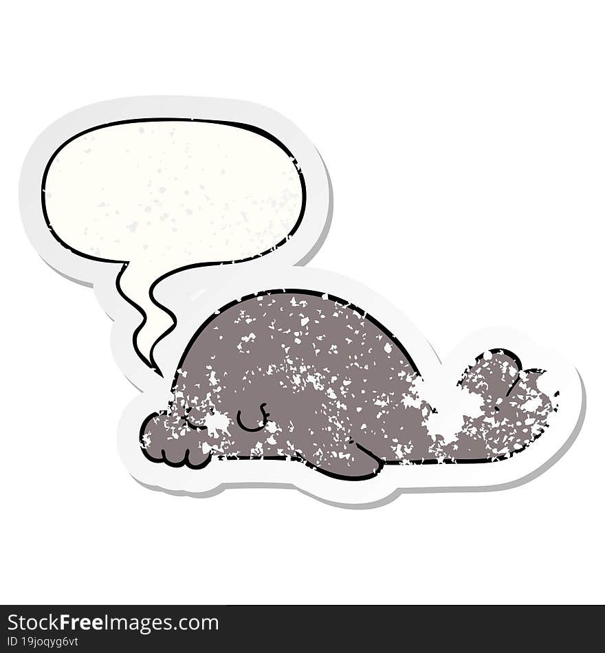 cartoon seal and speech bubble distressed sticker