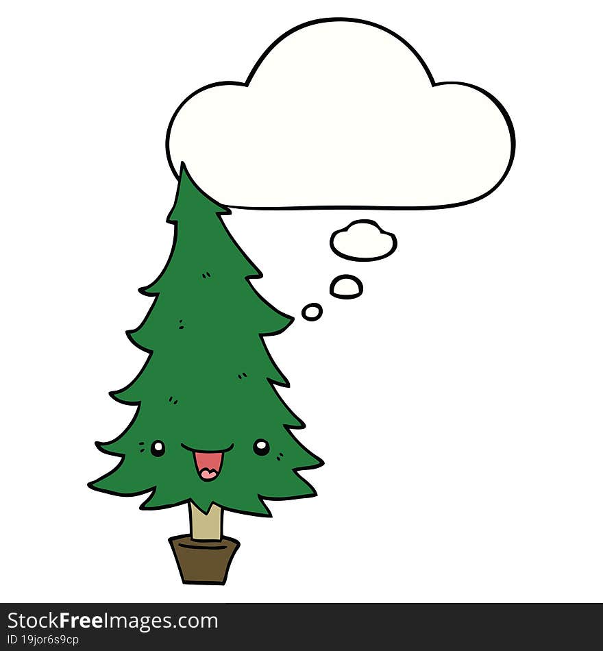 cute cartoon christmas tree with thought bubble