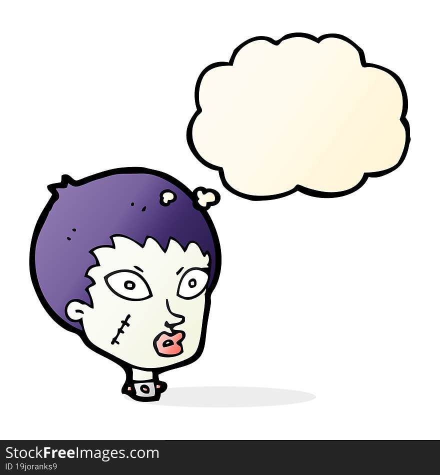 cartoon female zombie head with thought bubble