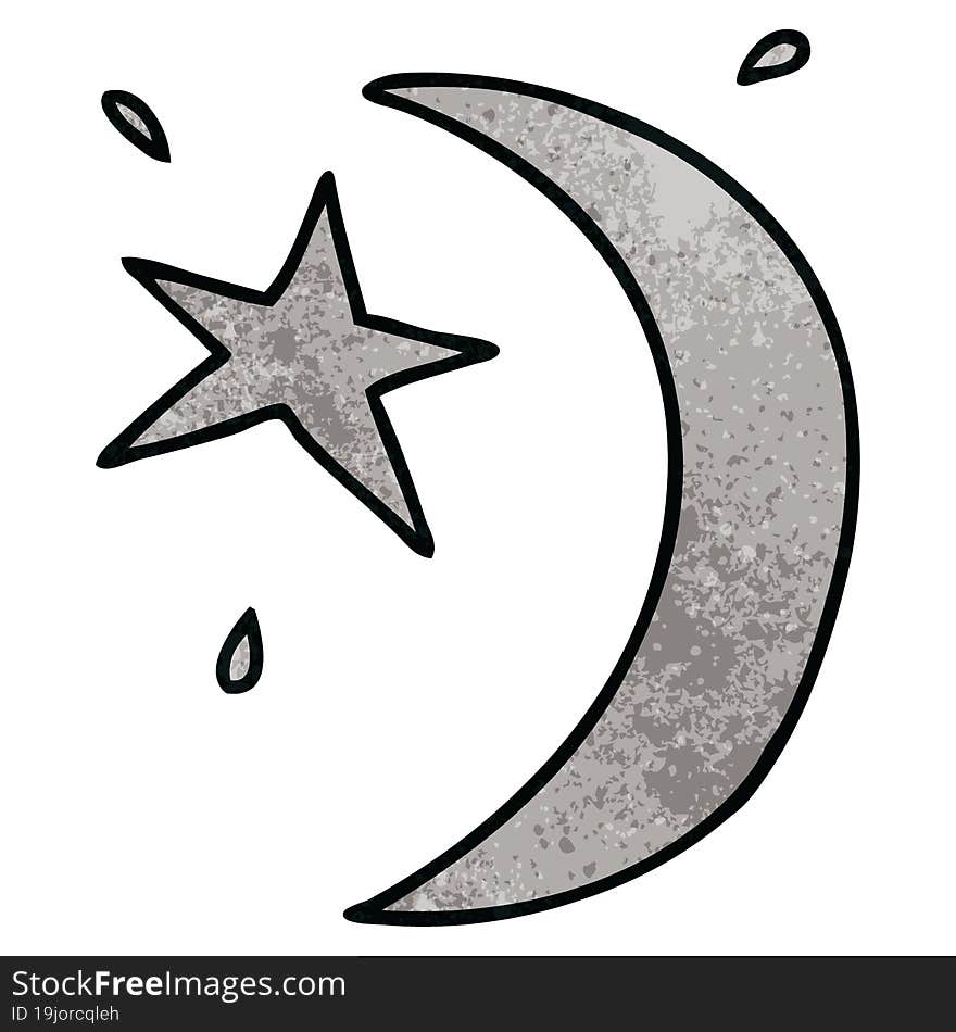 Textured Cartoon Doodle Of The Moon And A Star