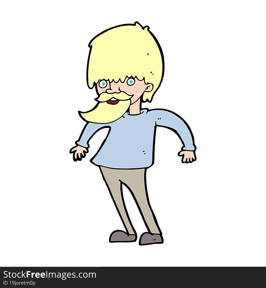 cartoon bearded man shrugging shoulders