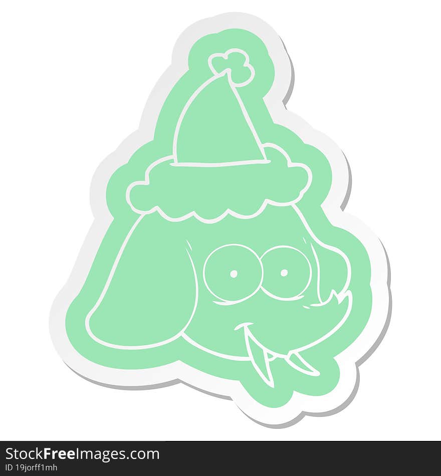 Cartoon  Sticker Of A Elephant Face Wearing Santa Hat