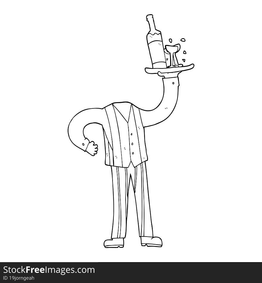 freehand drawn black and white cartoon headless waiter (add own photos