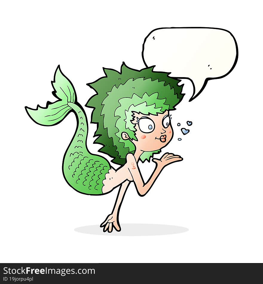 Cartoon Mermaid Blowing A Kiss With Speech Bubble