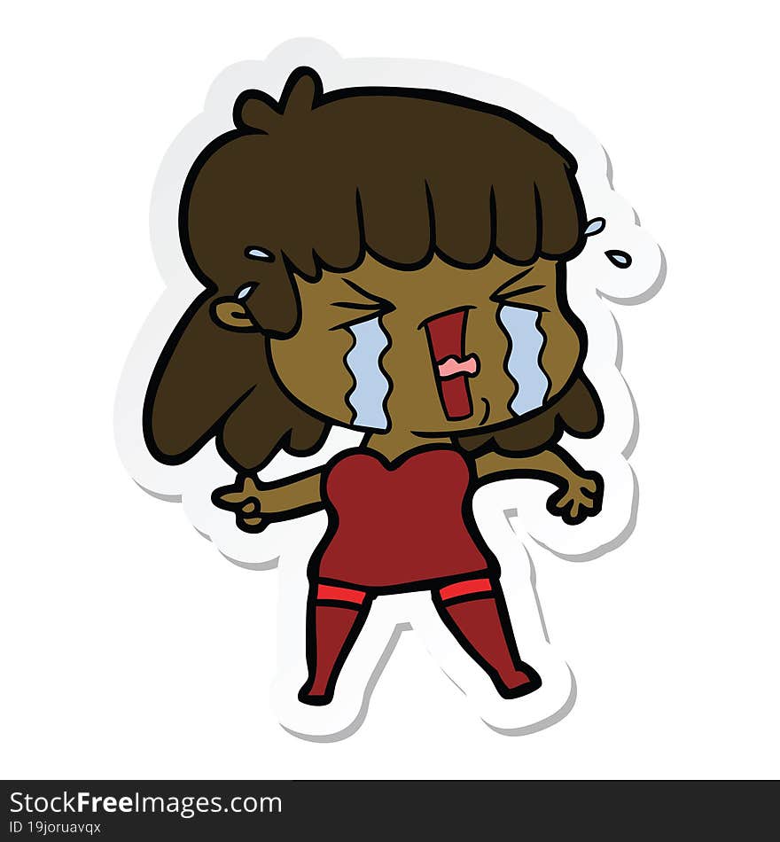 sticker of a cartoon woman in tears