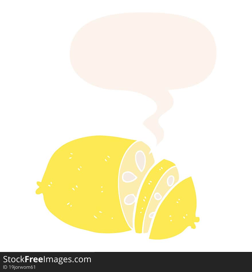 Cartoon Sliced Lemon And Speech Bubble In Retro Style