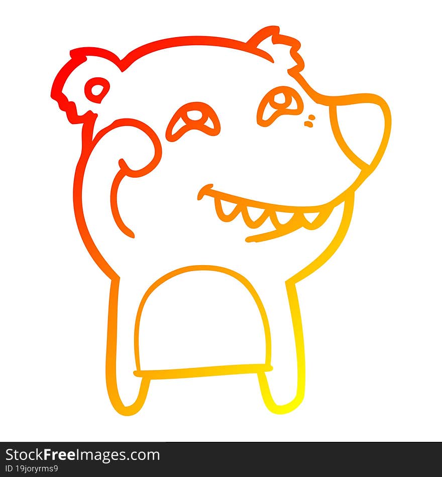 warm gradient line drawing cartoon bear showing teeth