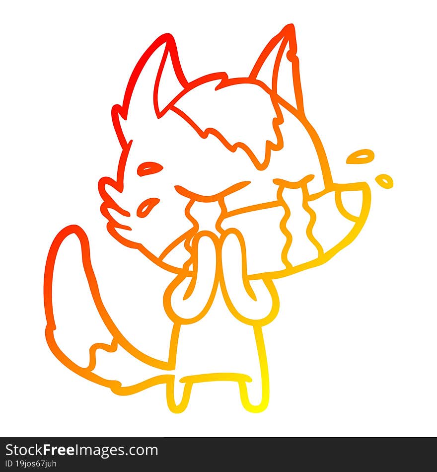 Warm Gradient Line Drawing Cartoon Crying Wolf