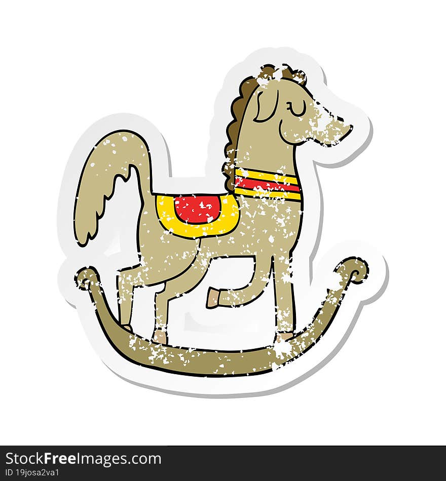 distressed sticker of a cartoon rocking horse