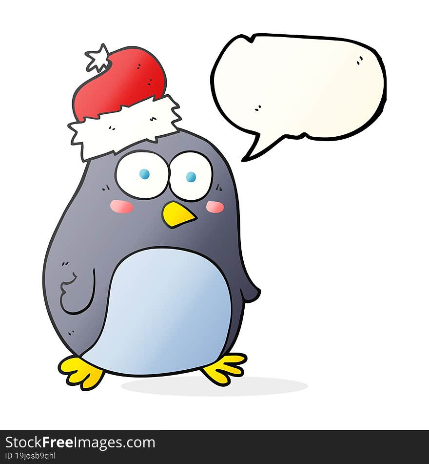 freehand drawn speech bubble cartoon penguin