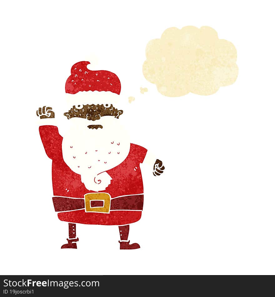 cartoon angry santa claus with thought bubble