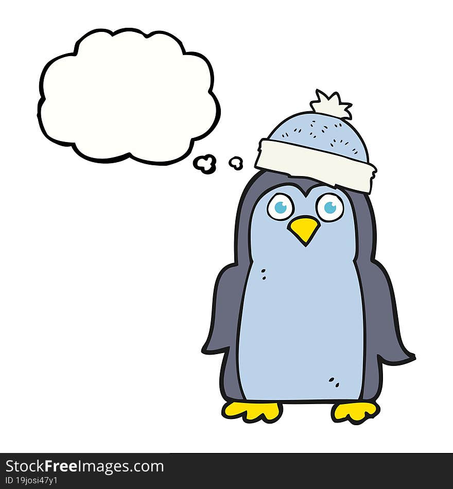 freehand drawn thought bubble cartoon penguin