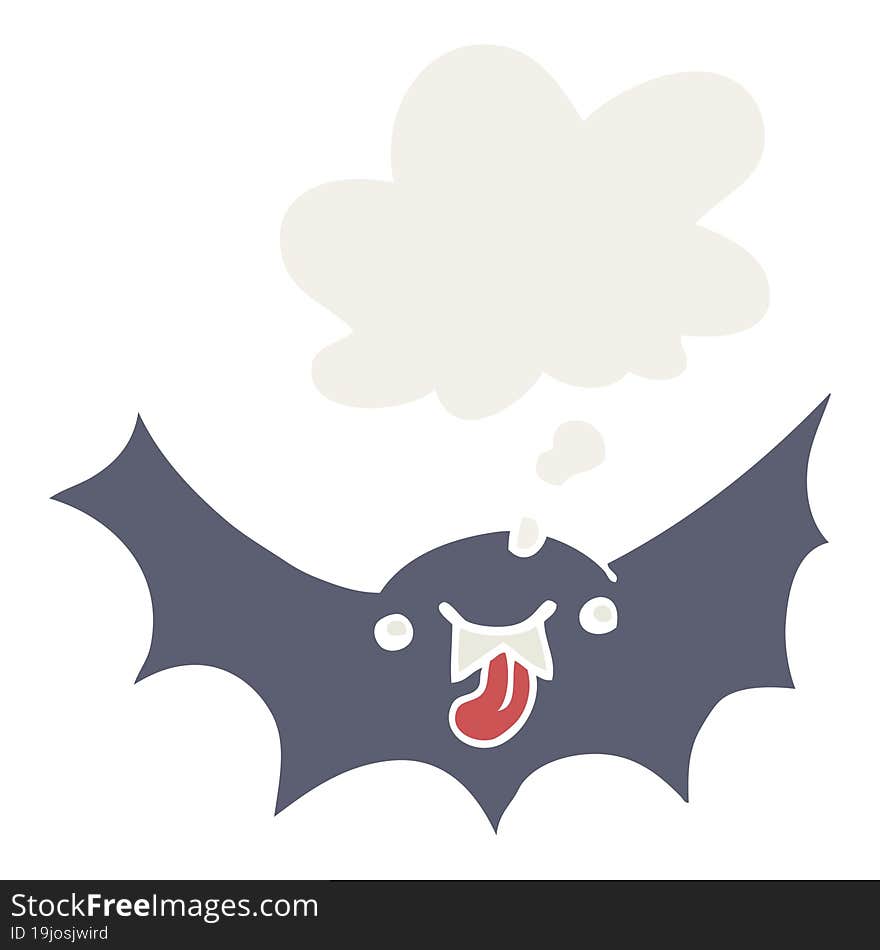 cartoon vampire bat and thought bubble in retro style