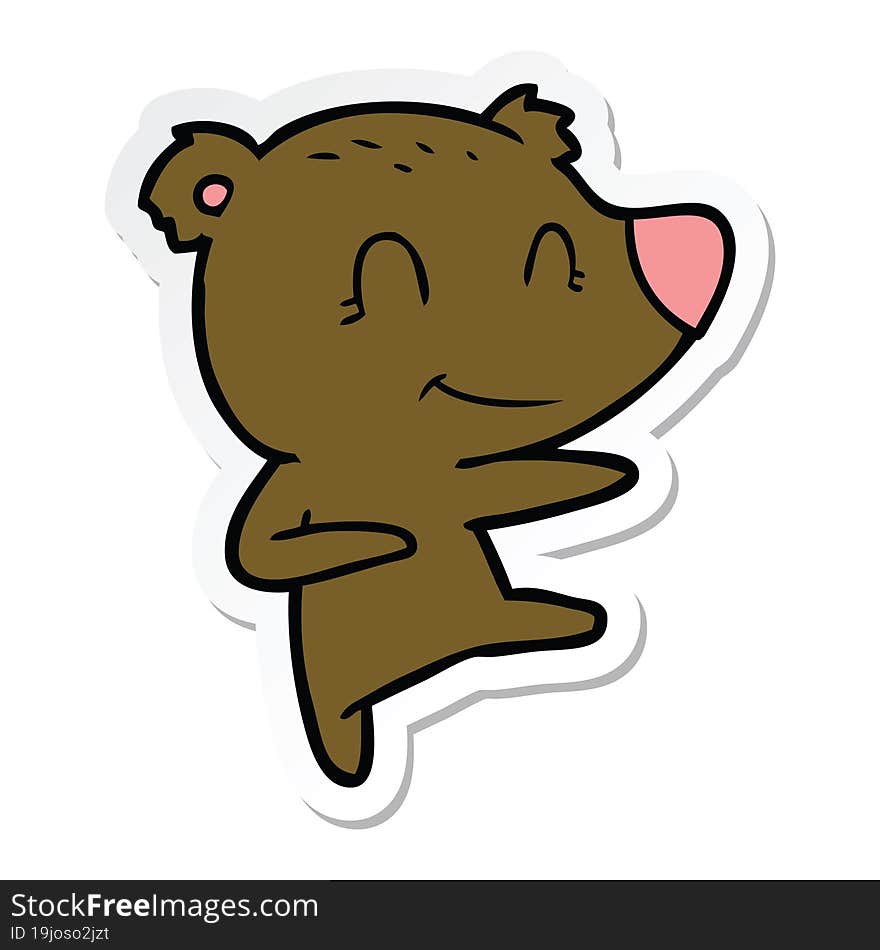 sticker of a smiling dancing bear cartoon