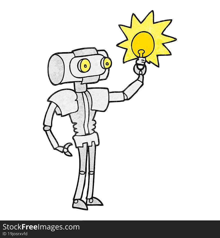 textured cartoon robot with light bulb