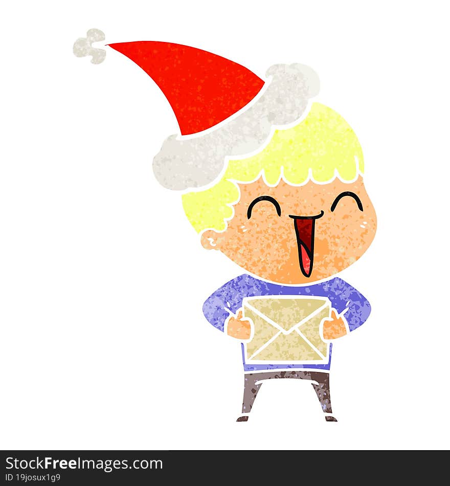 Retro Cartoon Of A Happy Man Wearing Santa Hat