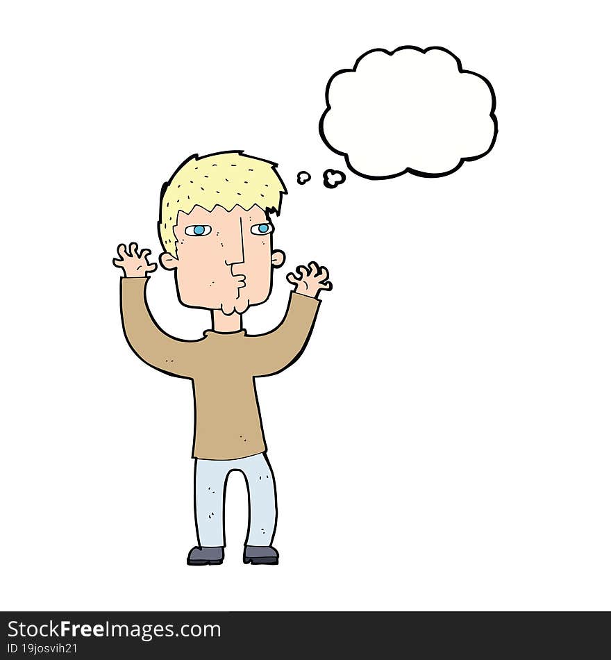 cartoon anxious man with thought bubble