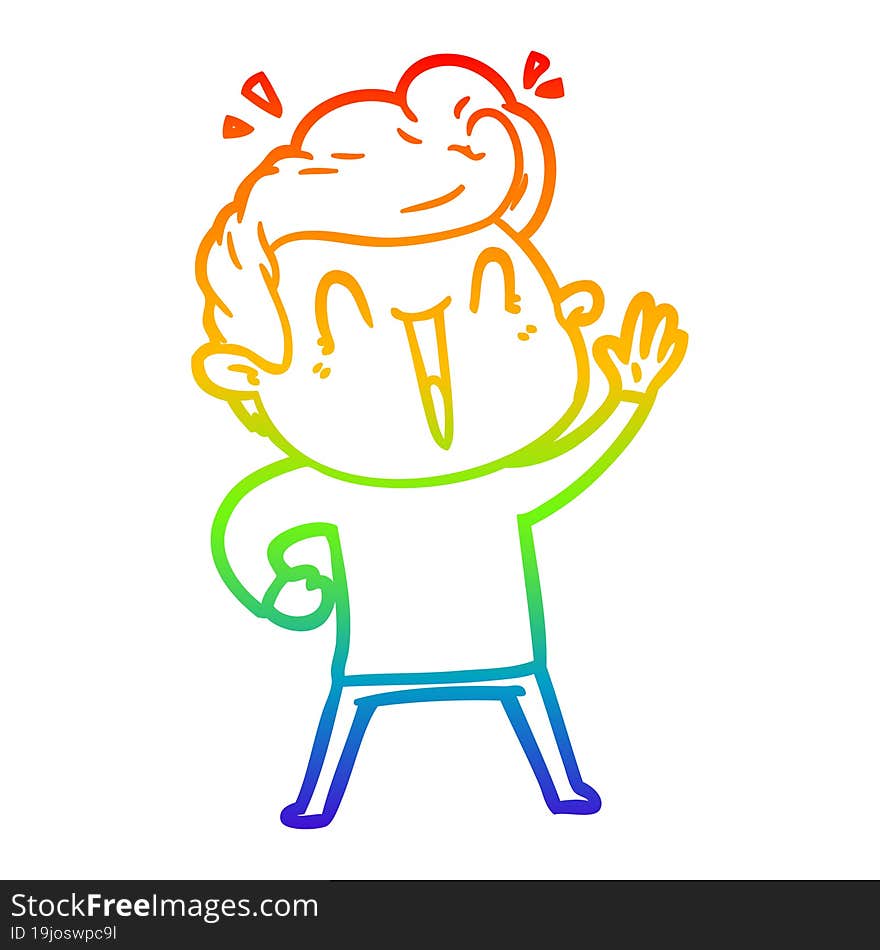 rainbow gradient line drawing of a cartoon excited man