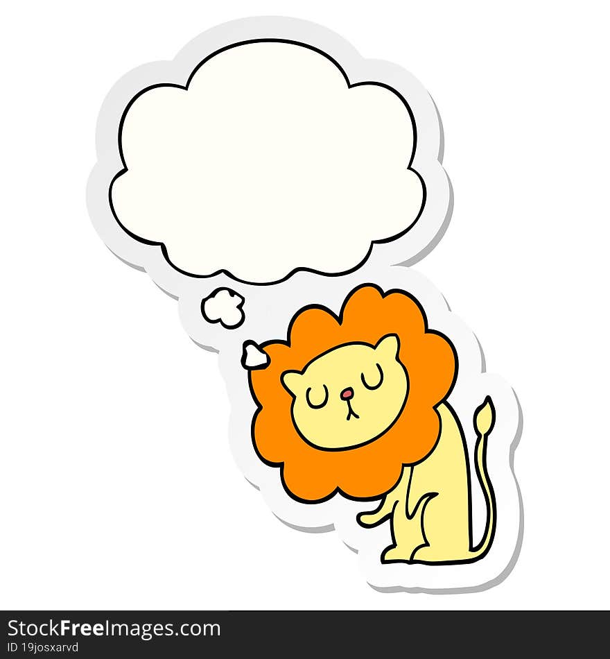 cute cartoon lion and thought bubble as a printed sticker