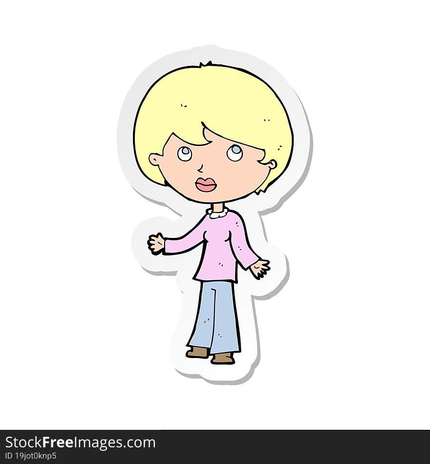 sticker of a cartoon woman thinking