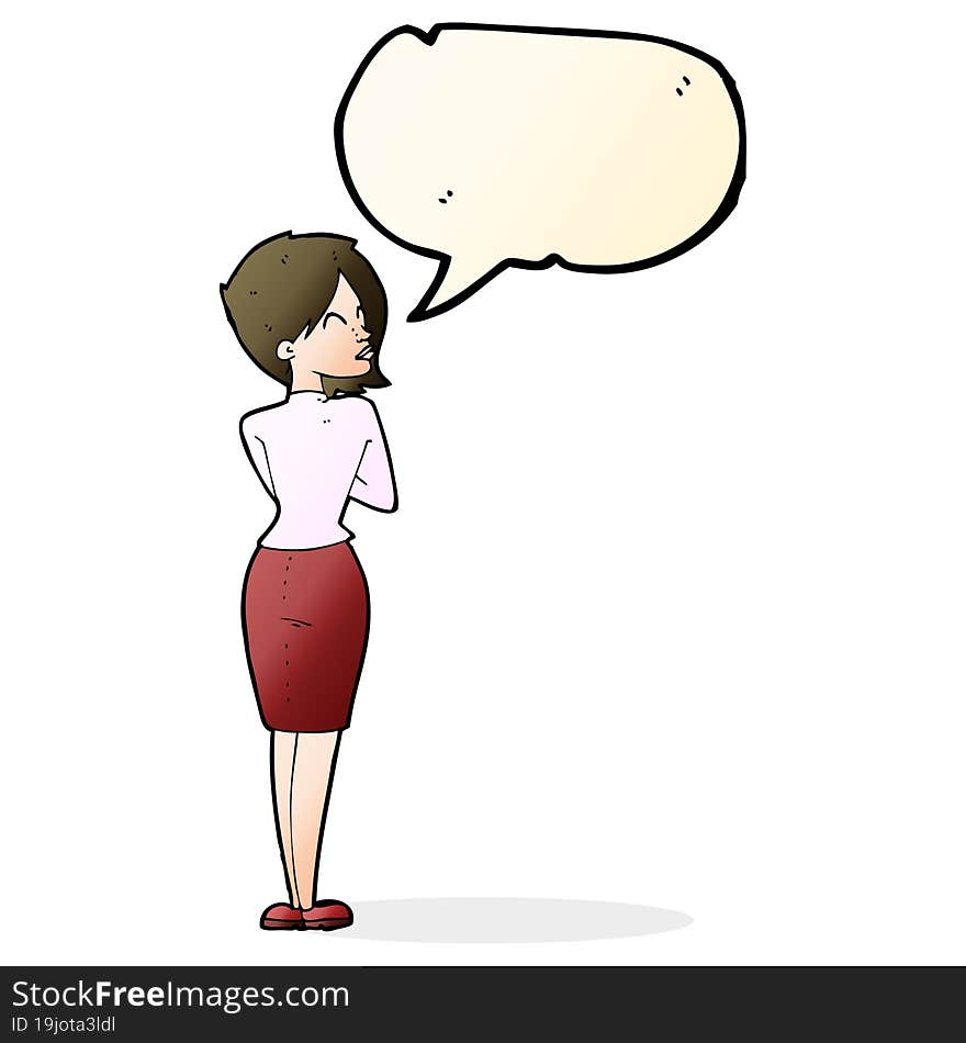 cartoon businesswoman ignoring with speech bubble