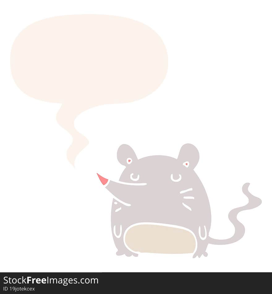 cartoon mouse and speech bubble in retro style