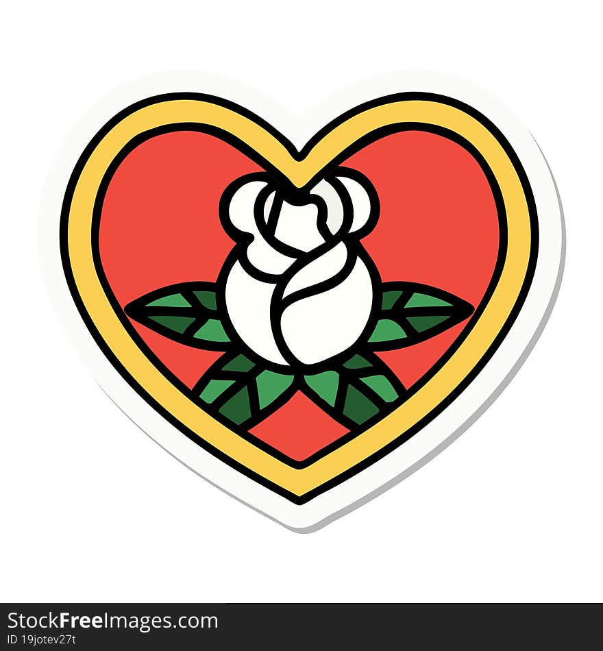 Tattoo Style Sticker Of A Heart And Flowers