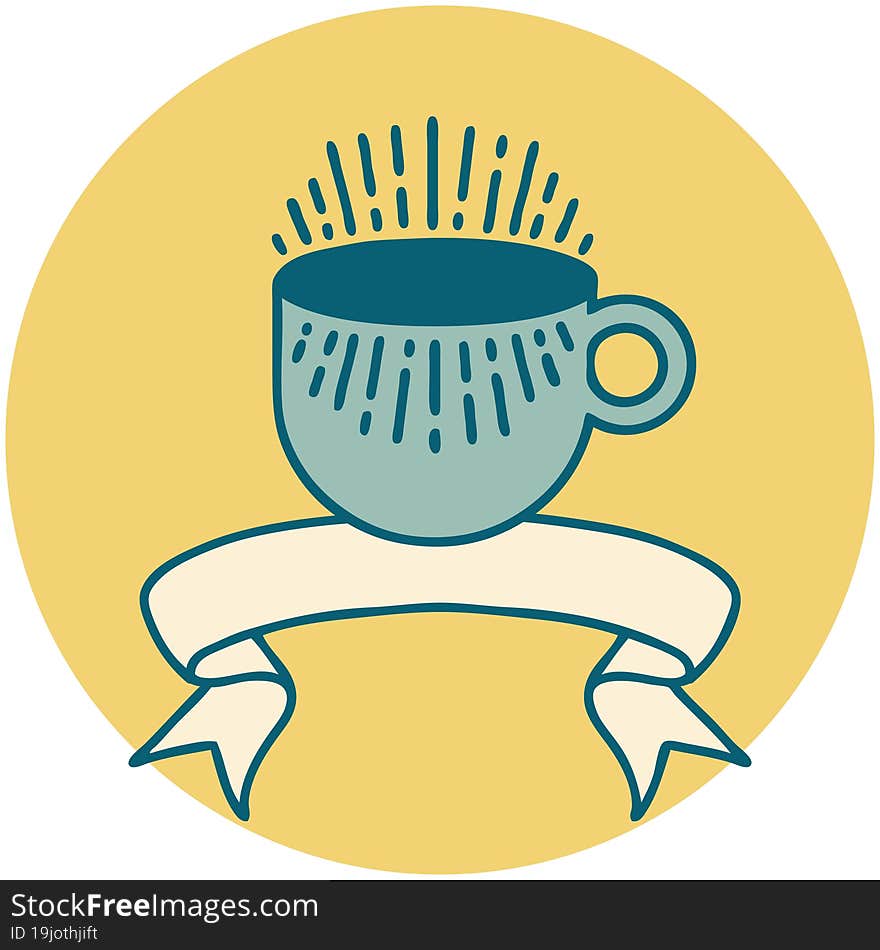 Icon With Banner Of Cup Of Coffee