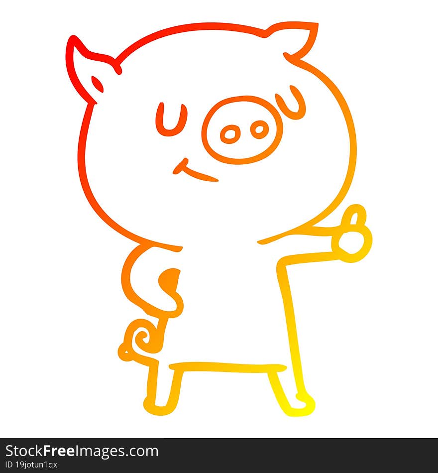 warm gradient line drawing of a happy cartoon pig